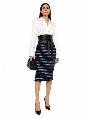 Victoria Beckham Houndstooth Cotton Pencil Skirt